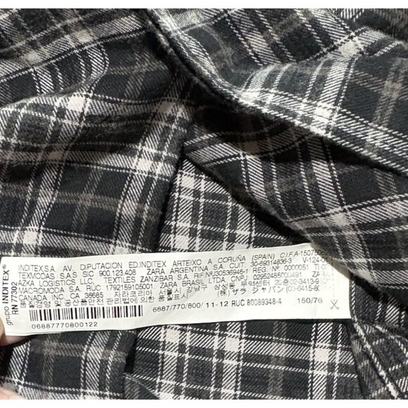 Zara Boys Plaid Long Sleeve Shirt Size 11/12 152cm Black /White Crew Neck Button - Picture 3 of 7
